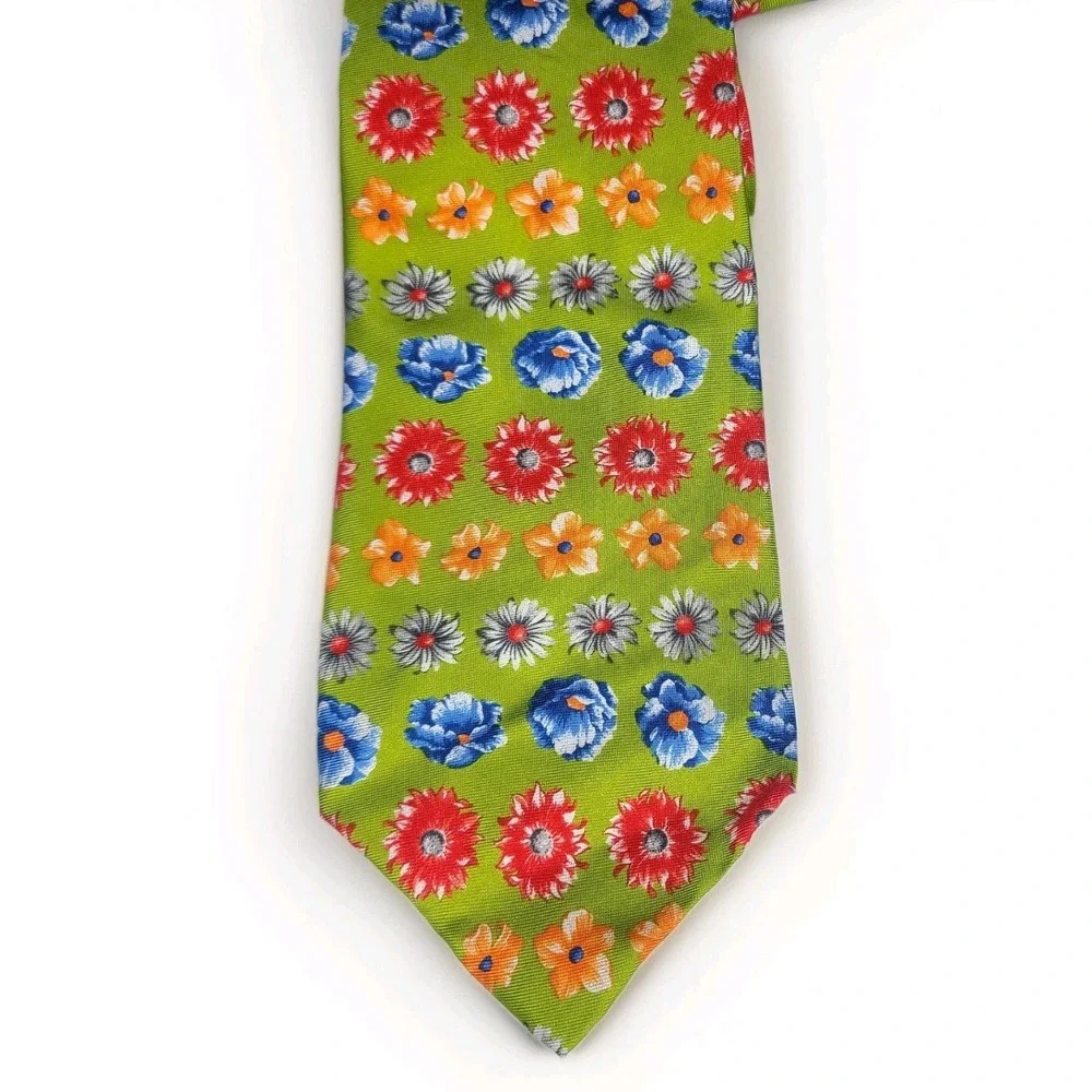 Vintage Gap Mens Necktie Tie Green Floral 100% Silk‎ Made In USA Classic 90s